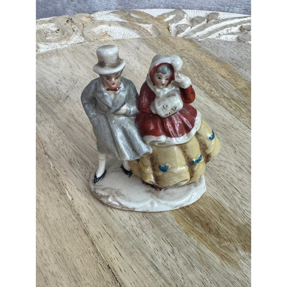 Vintage Porcelain Couple Figurine Top Hat Victorian Lady Gentleman Couple Scene